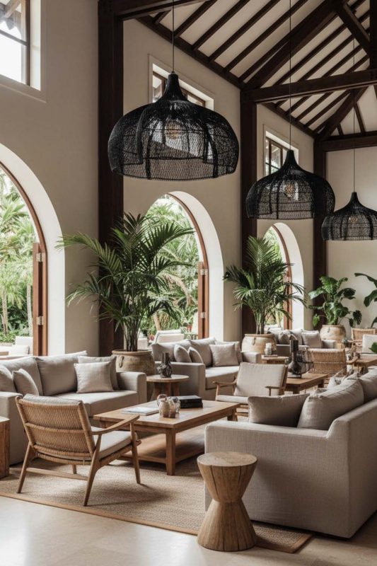 Hotel & Resort Black Bloom Rattan Pendant Light - Calm & Inviting