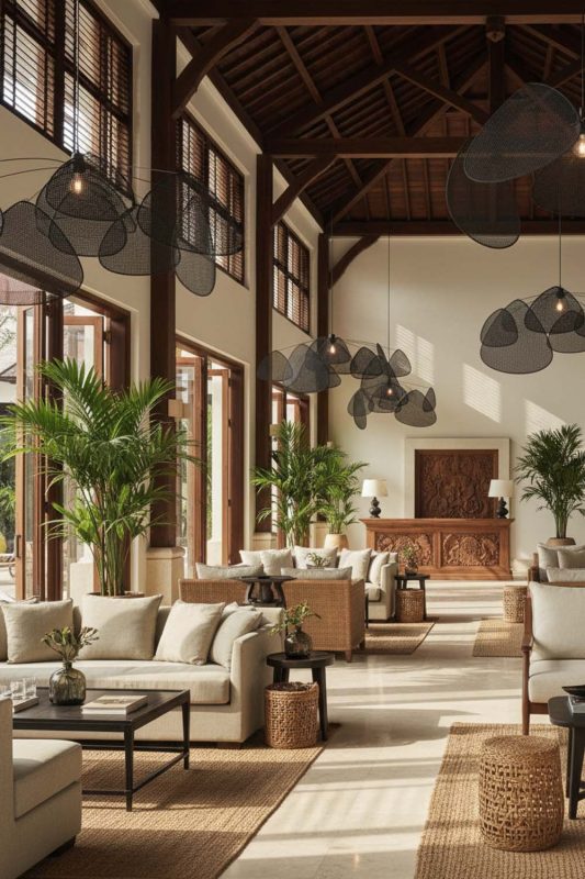 Hotel & Resort Black Rattan Petal Ceiling Light - Resort-style Ambience