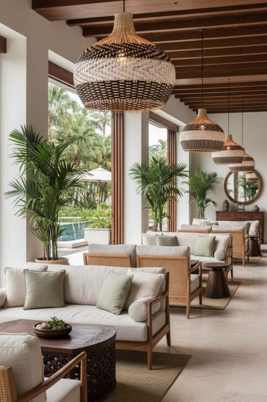 Hotel & Resort Black White Rattan Pendant Light - Calm & Inviting