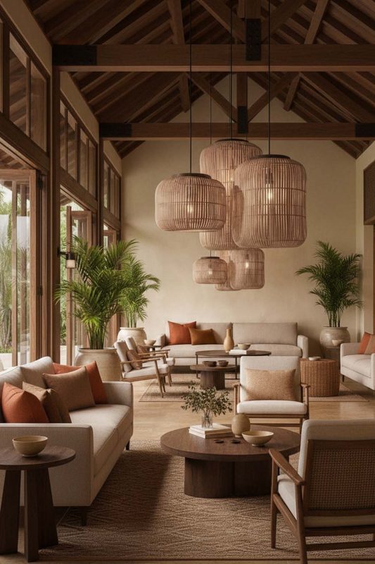 Hotel & Resort Brown Rattan Capsule Pendant Light - Luxury & Relaxing