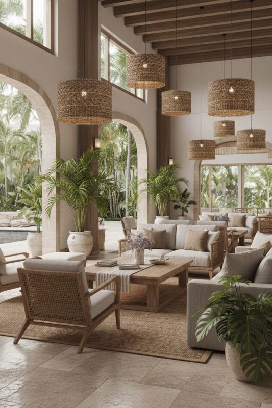 Hotel & Resort Brown Rattan Drum Lamp Shade - Resort-style Ambience