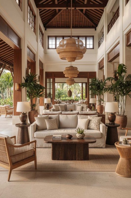 Hotel & Resort Brown Tiered Rattan Chandelier - Elegant & Premium