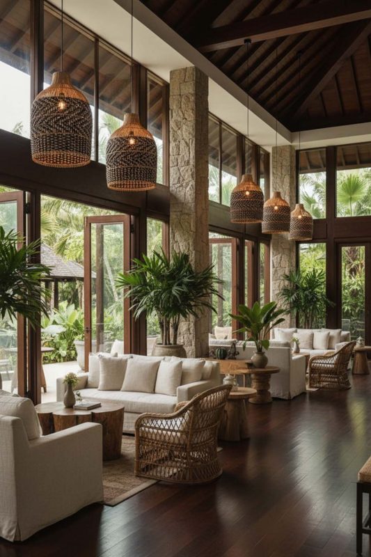 Hotel & Resort Dark Brown Rattan Bell Pendant Light - Elegant & Premium