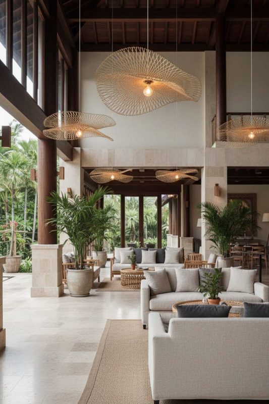 Hotel & Resort Double Bamboo Lotus Leaf Pendant Light - High-end Experience