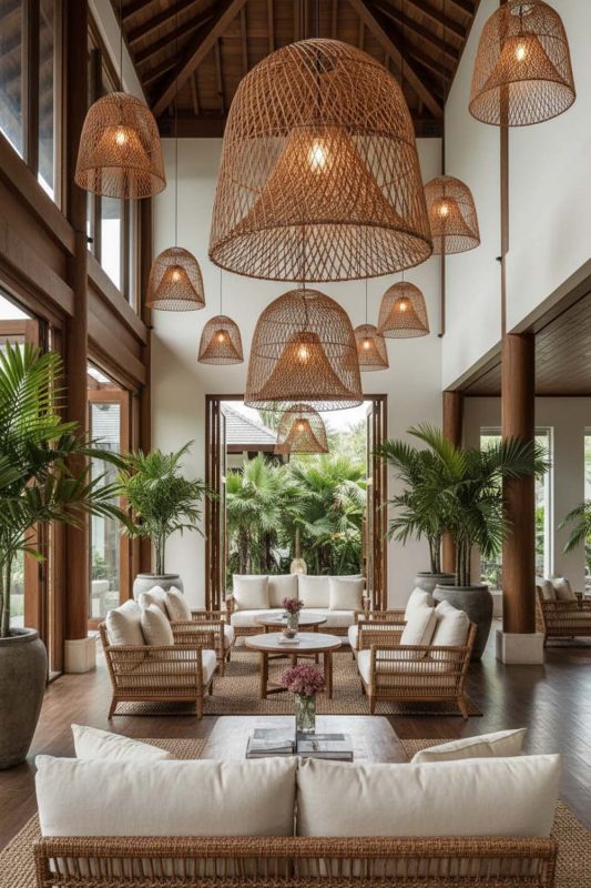 Hotel & Resort Double Layer Rattan Cage Pendant - Elegant & Premium