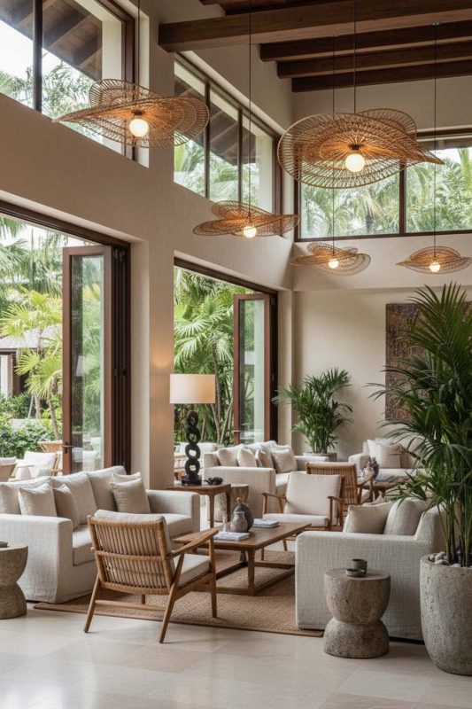 Hotel & Resort Double Wing Wicker Pendant - Luxury & Relaxing