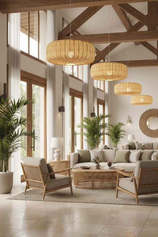 Hotel & Resort Flat Drum Rattan Chandelier - Calm & Inviting