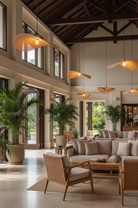 Hotel & Resort Flat Rattan Pendant Light - Elegant & Premium
