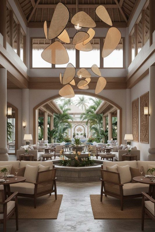 Hotel & Resort Natural Rattan Petal Ceiling Light - Calm & Inviting