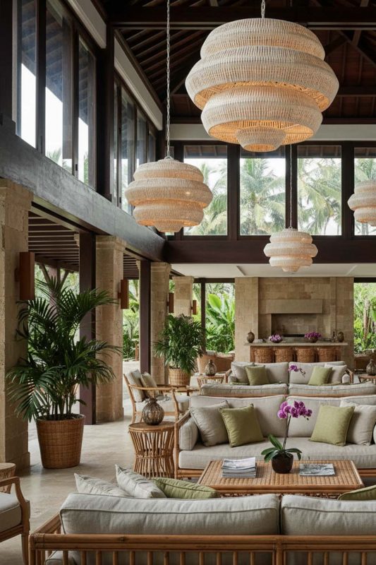 Hotel & Resort Natural Tiered Rattan Chandelier - Resort-style Ambience