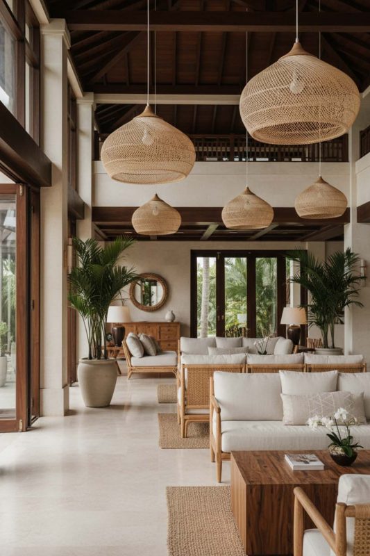 Hotel & Resort Natural Vintage Wood Rattan Pendant Light - Elegant & Premium