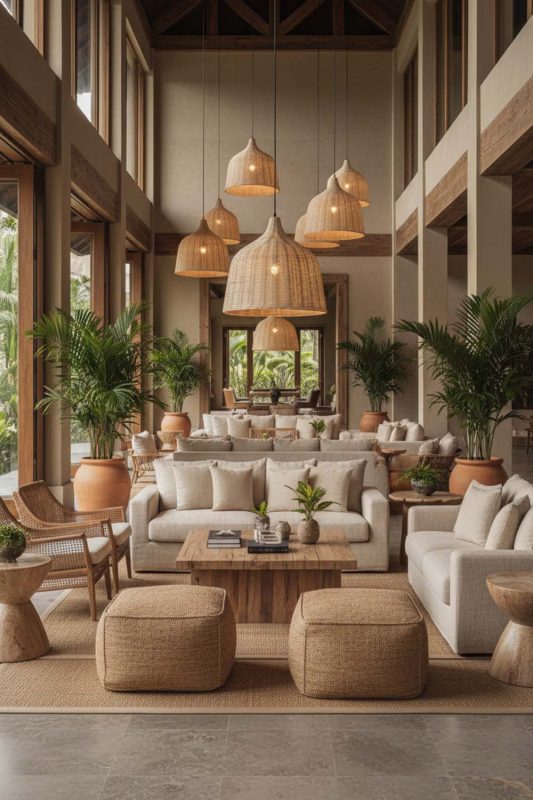 Hotel & Resort Rattan Basket Pendant Light Natural - High-end Experience