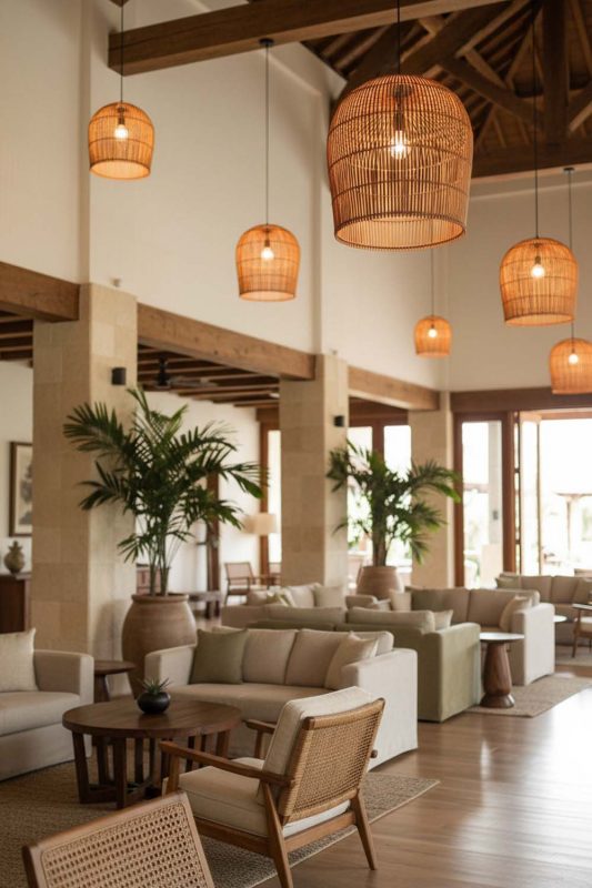 Hotel & Resort Rattan Bell Shaped Pendant Light - High-end Experience