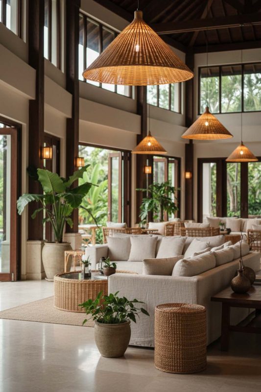 Hotel & Resort Rattan Cone Pendant Light - Luxury & Relaxing