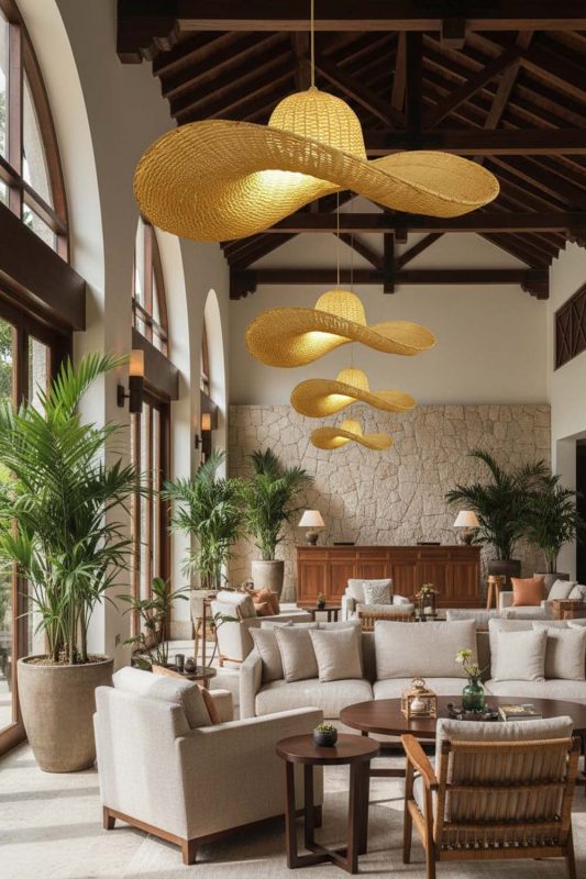 Hotel & Resort Rattan Hat Pendant Light - Luxury & Relaxing