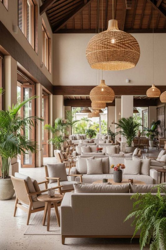 Hotel & Resort Red Orange Rattan Pendant Light - Resort-style Ambience