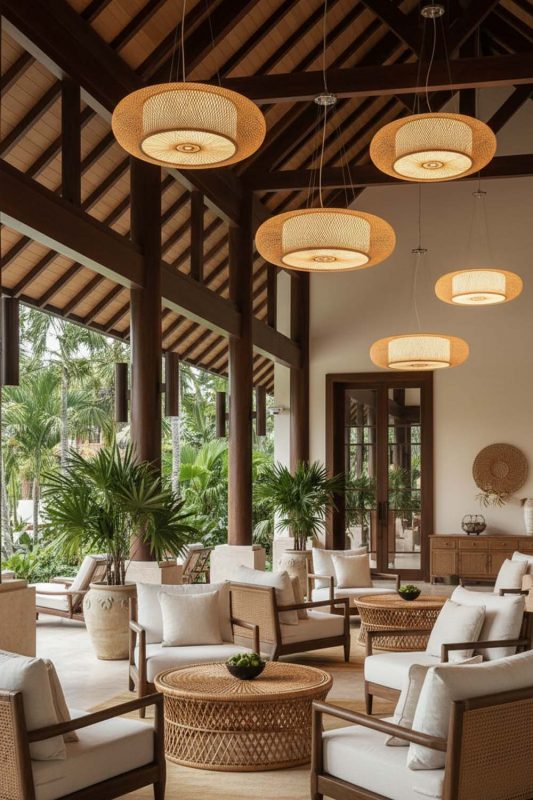 Hotel & Resort Round Bamboo Drum Chandelier - Luxury & Relaxing