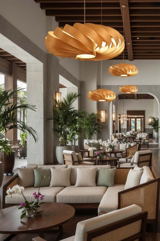 Hotel & Resort Round Spiral Wood Pendant - High-end Experience