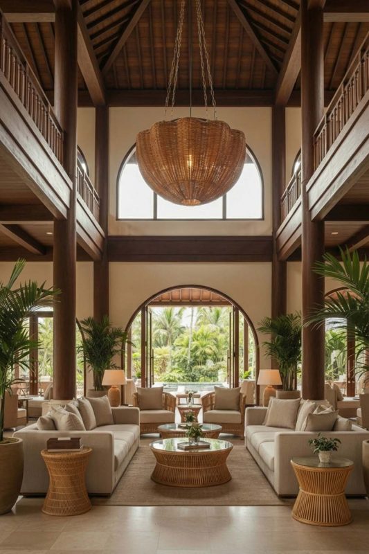 Hotel & Resort Scalloped Rattan Pendant Light - Luxury & Relaxing