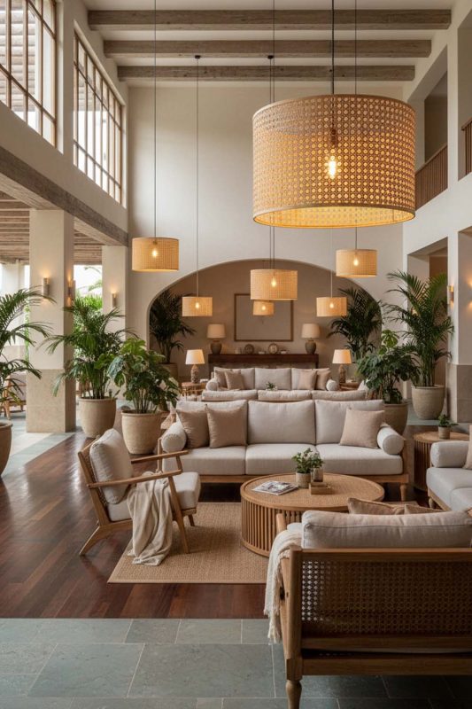 Hotel & Resort Small Rattan Drum Pendant Light - Luxury & Relaxing