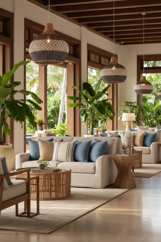 Hotel & Resort White Blue Rattan Pendant Light - High-end Experience