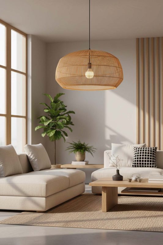 Japandi Bamboo Cage Pendant Light A - Simple & Elegant