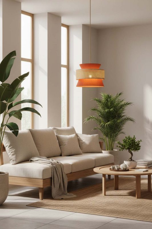 Japandi Bamboo Fabric Shade Pendant Light - Quiet Luxury