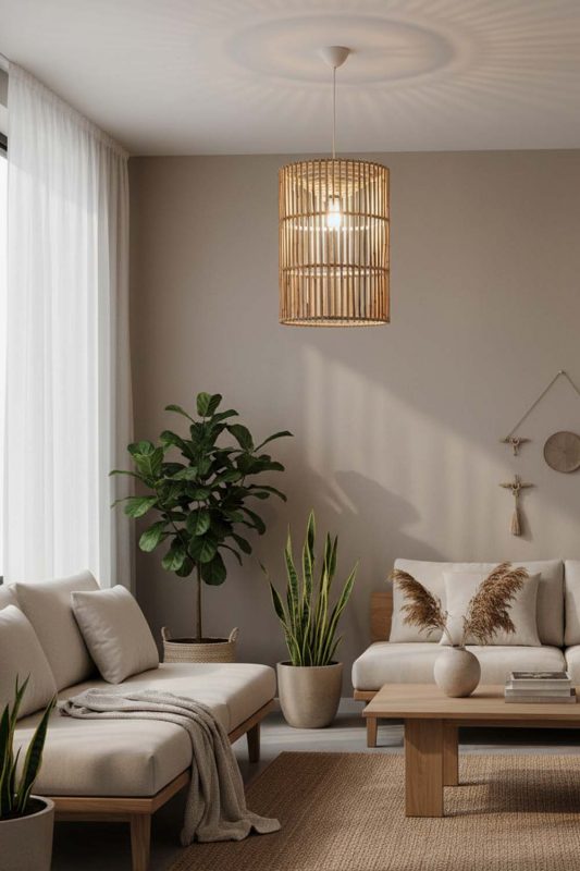 Japandi Bamboo Geometric Pendant Light Cylinder - Minimal & Calm