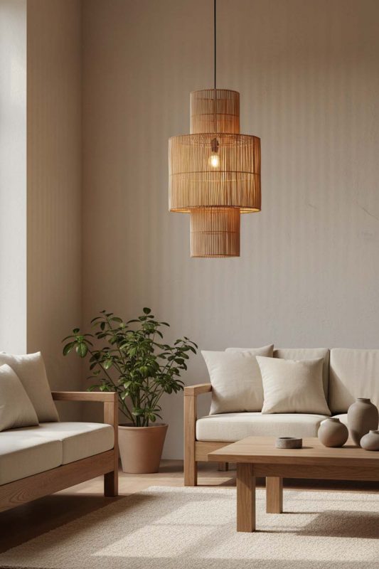 Japandi Bamboo Lantern Geometric Pendant Light - Simple & Elegant