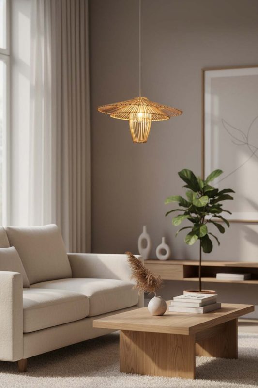 Japandi Beige Bamboo Starburst Pendant Light - Clean & Balanced