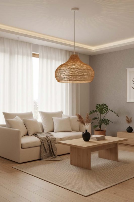 Japandi Beige Kloe Rattan Pendant Light - Zen & Peaceful