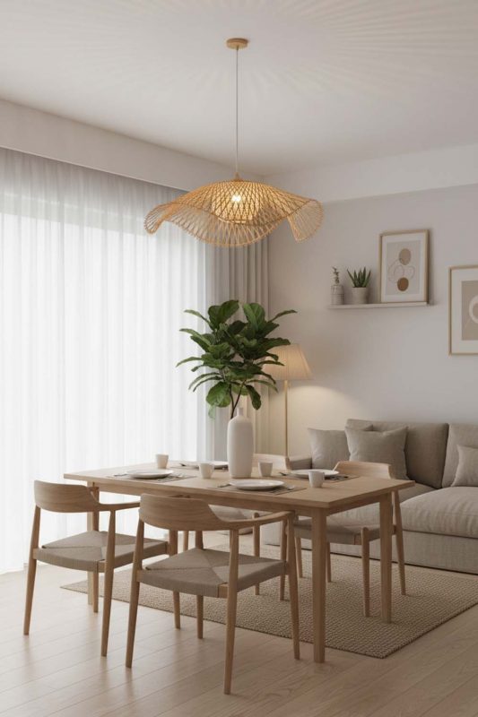Japandi Beige Lotus Bamboo Pendant Light - Clean & Balanced