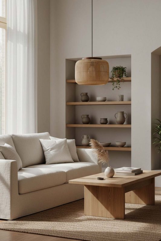 Japandi Beige Rattan Capsule Pendant Light - Clean & Balanced