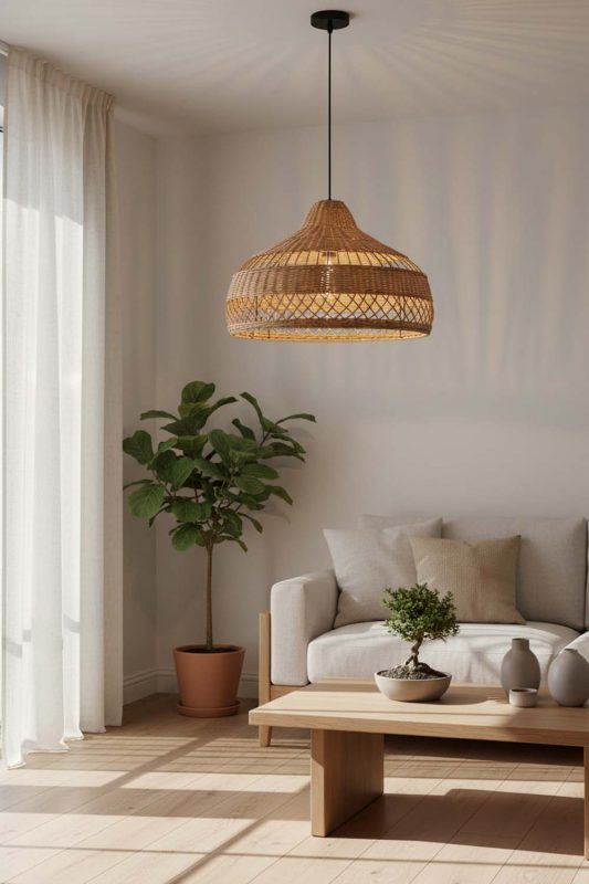 Japandi Beige Rattan Radiant Pendant Lights - Clean & Balanced