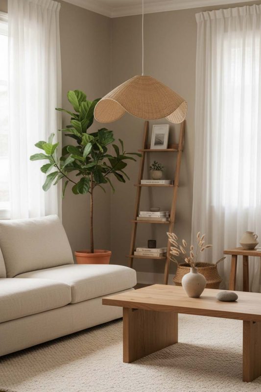 Japandi Beige Rattan Wave Pendant Light - Simple & Elegant
