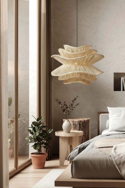 Japandi Beige Vietnamese Flower Rattan Chandelier - Quiet Luxury
