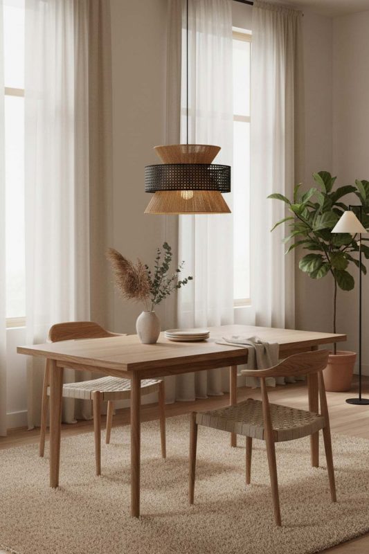 Japandi Black Bamboo Silk Pendant Light - Clean & Balanced