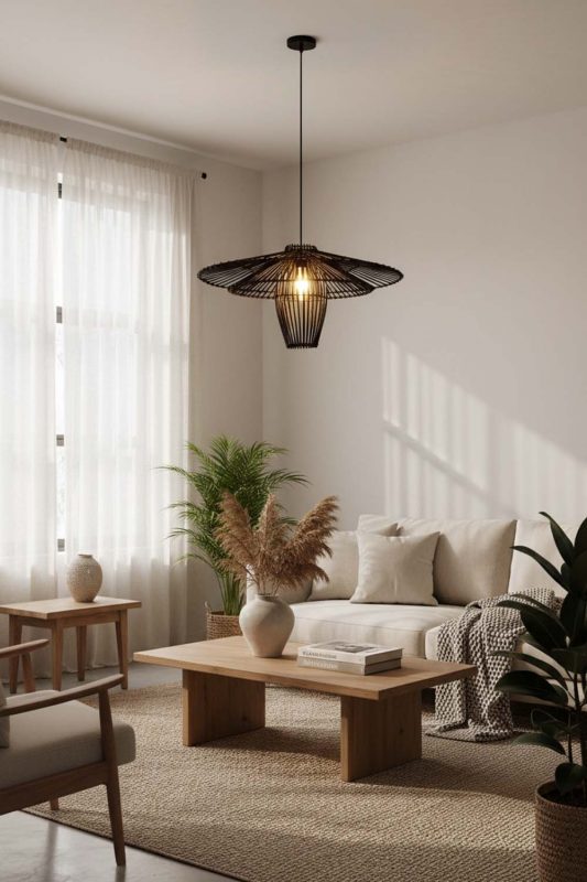 Japandi Black Bamboo Starburst Pendant Light - Minimal & Calm