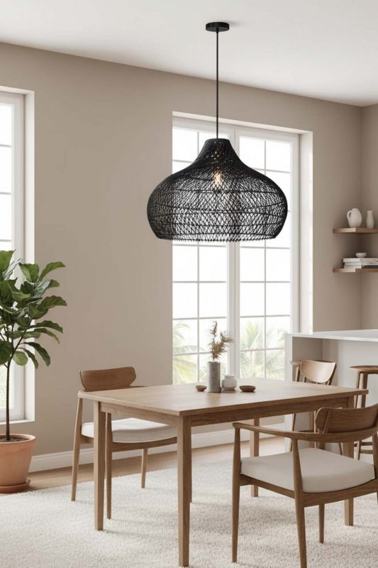 Japandi Black Kloe Rattan Pendant Light - Simple & Elegant