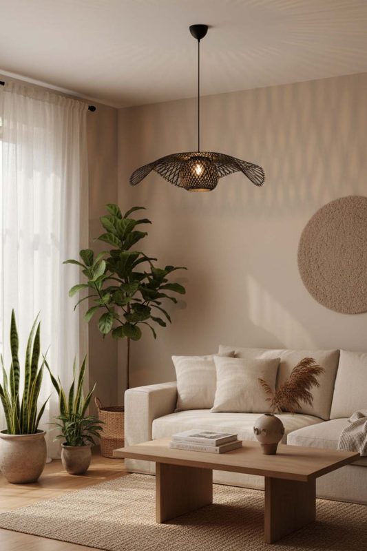 Japandi Black Lotus Bamboo Pendant Light - Minimal & Calm