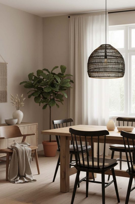 Japandi Black Rattan Cage Pendant Light - Minimal & Calm