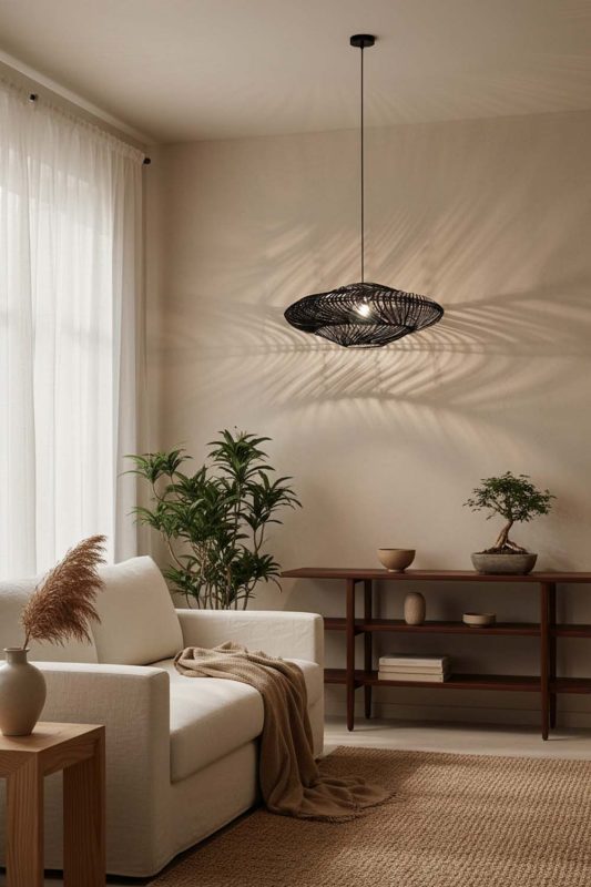 Japandi Black Ufo Shades Rattan Lamp - Zen & Peaceful