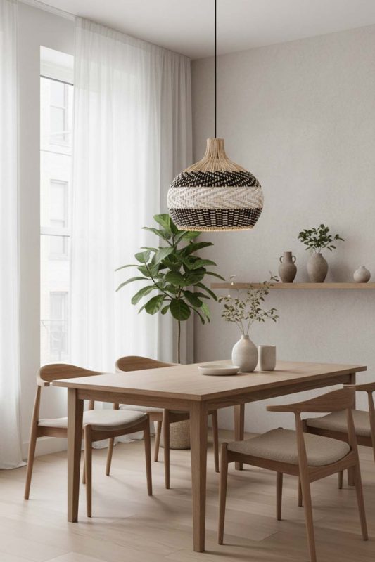 Japandi Black White Rattan Pendant Light - Simple & Elegant