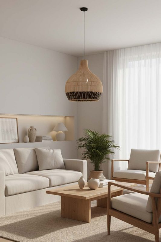 Japandi Bottom Black Rattan Pendant Light - Minimal & Calm
