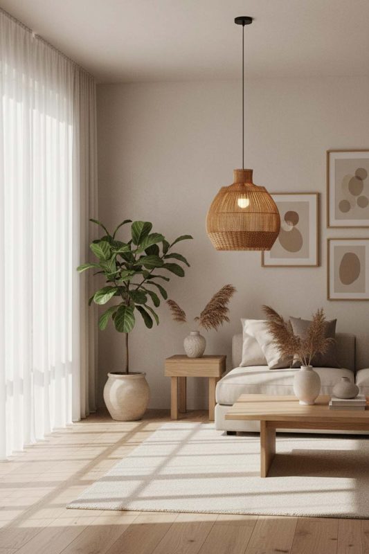 Japandi Bottom Brown Rattan Pendant - Quiet Luxury