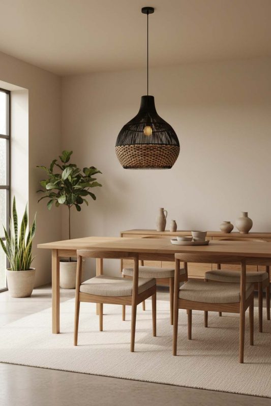 Japandi Bottom Tan Brown Rattan Light Black Body - Zen & Peaceful