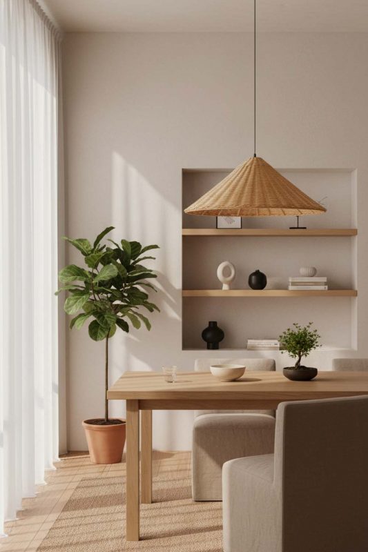Japandi Brown Rattan Cone Pendant Light - Quiet Luxury