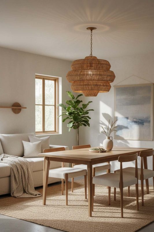 Japandi Brown Tiered Rattan Chandelier - Clean & Balanced