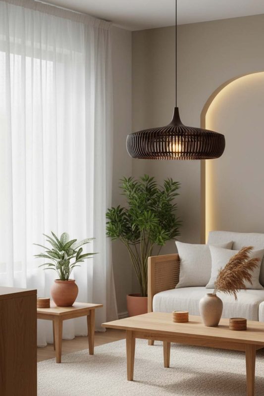 Japandi Coffee Bentwood Pendant Light - Simple & Elegant