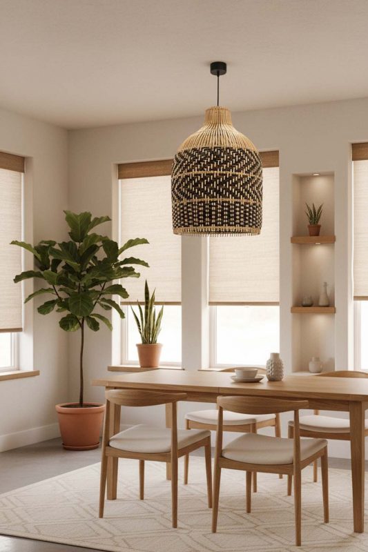 Japandi Dark Brown Rattan Bell Pendant Light - Clean & Balanced